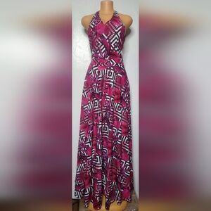 NWT Zola Elegant Pink Geometric Backless Maxi Dress 38 Resort Cruise Wear